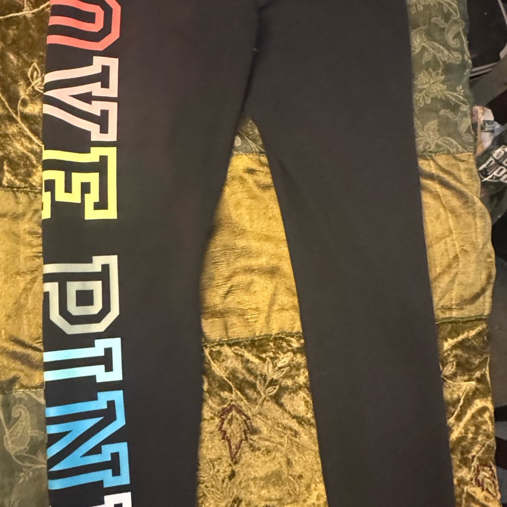 PINK Victoria's Secret Black Joggers with Rainbow Lettering